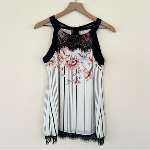 White House Black Market Floral Striped Lace Blouse